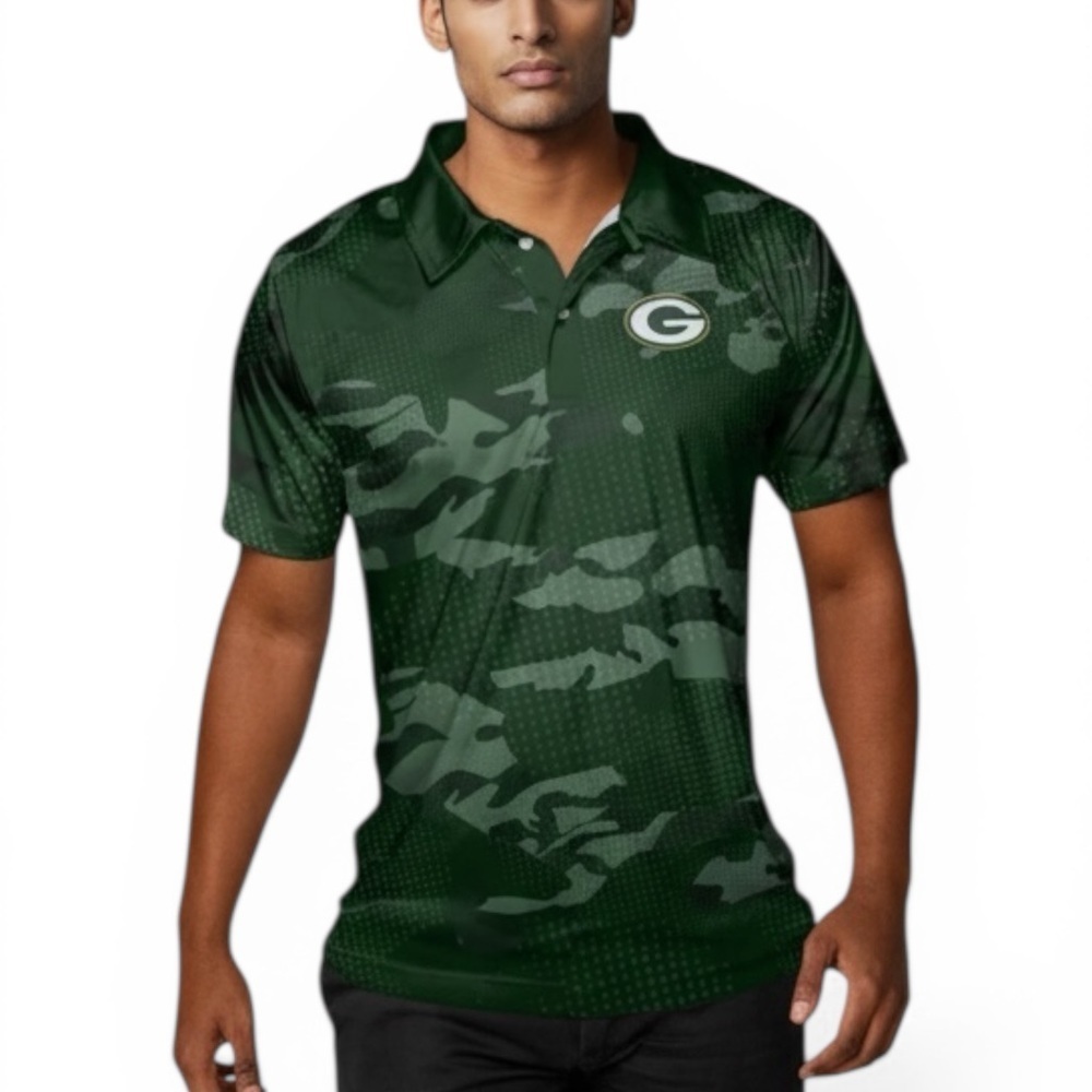 Green Camo Polo Shirt with G Logo - Men's Sz/M